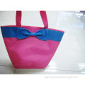 Eco-friendly High Quality Rose Red Polyester Shopping Bag With Blue Bowknot/handbag